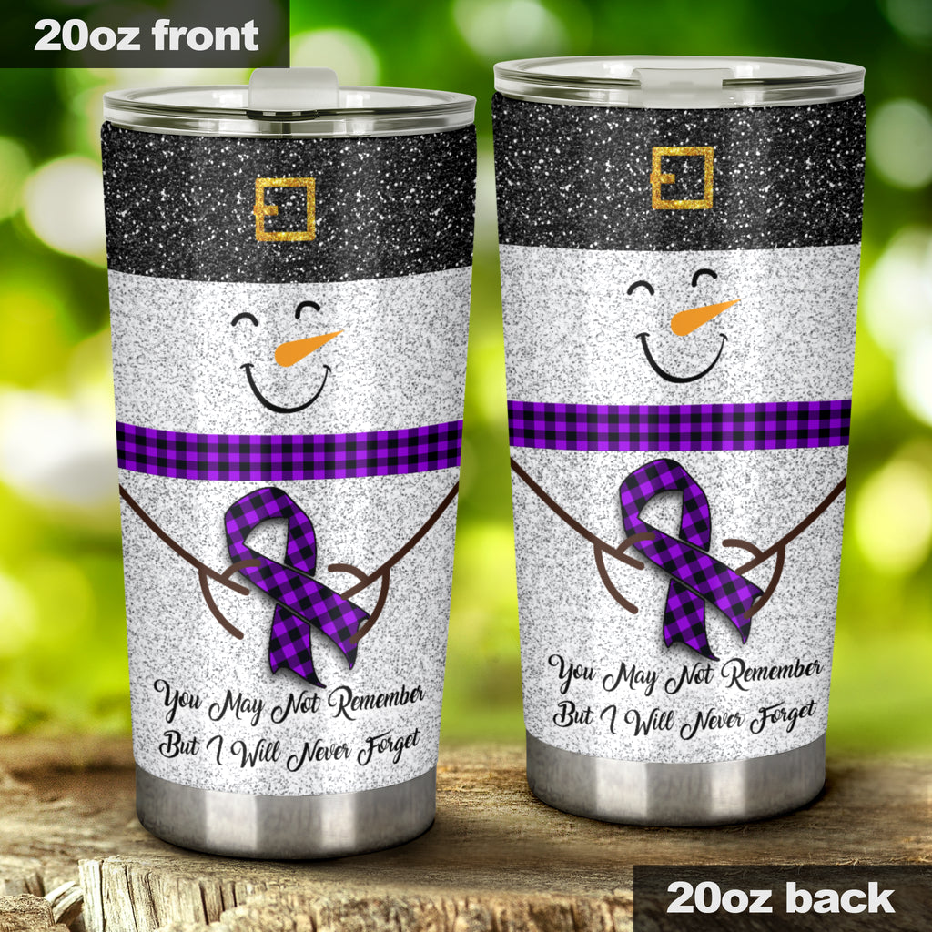 I Will Never Forget Faux Glitter Print Alzheimer Awareness Tumbler 0622
