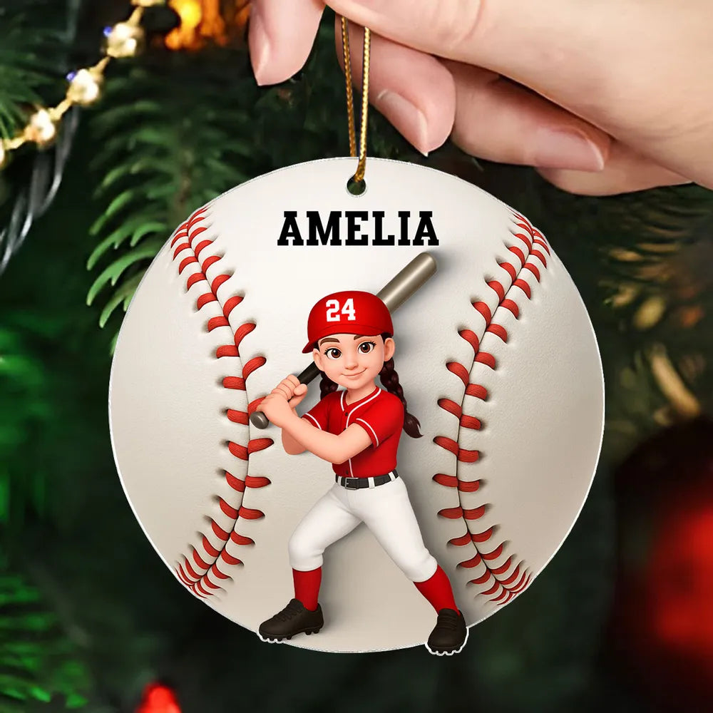 Baseball Softball Girl Boy 3D Effect - Personalized Acrylic Ornament