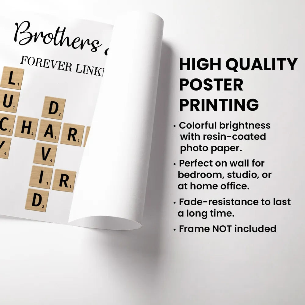 Brothers & Sisters Forever Linked Together Crossword Puzzle Art Personalized Poster or Plaque or Keychain or Ornament, Gift For Siblings, Family