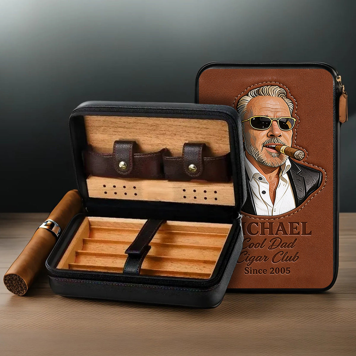 Dad Loves Cigars - Personalized Father Travel Cigar Humidor Case