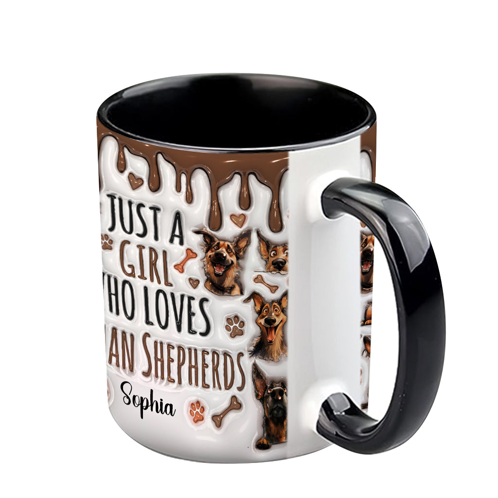 Just A Girl Who Loves German Shepherds - Personalized German Shepherd Dog Accent Mug
