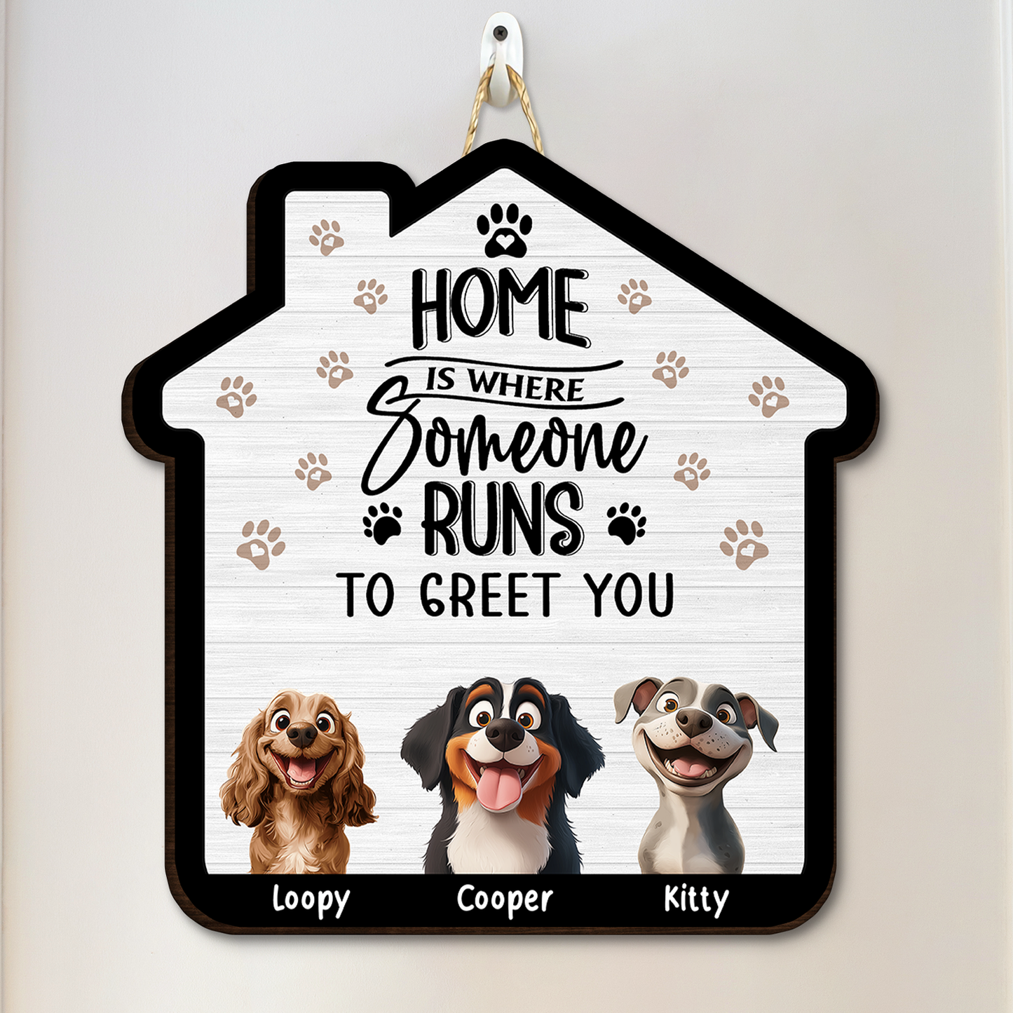 Cute Dog Family Wooden Sign – Perfect Home Decor for Pet Lovers