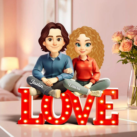 Personalized Couple Acrylic Light Box with Warm Glow LOVE Sign Decor, Unique Keepsake Gift for Him or Her