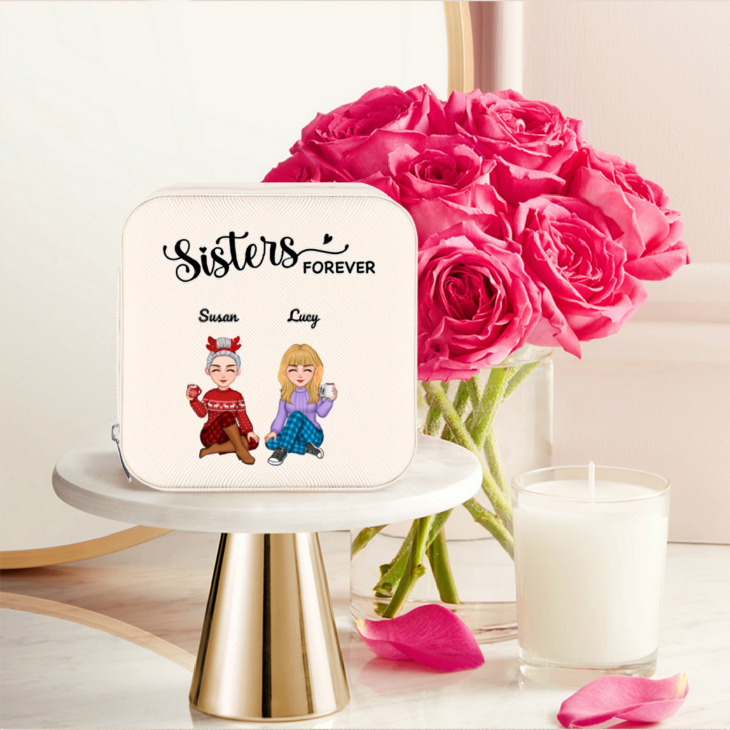 Sisters Forever - Personalized Custom Ornament, Mug, and Jewelry Box - Acrylic Gift Box Shaped - Christmas Gift For Best Friends, BFF, Sisters