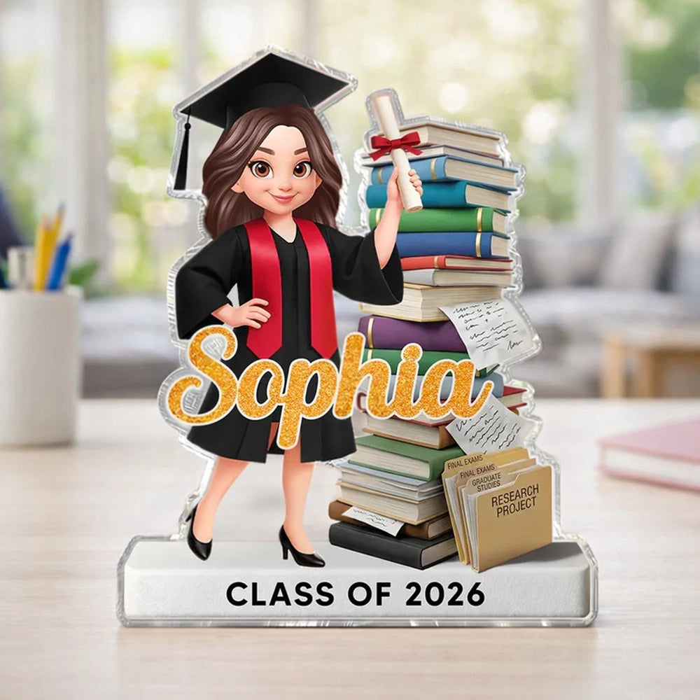 Shaped Acrylic Block Plaque Personalized Keepsake For A Proud Graduate, Cap And Gown Celebration Desk Or Shelf Decor Gift