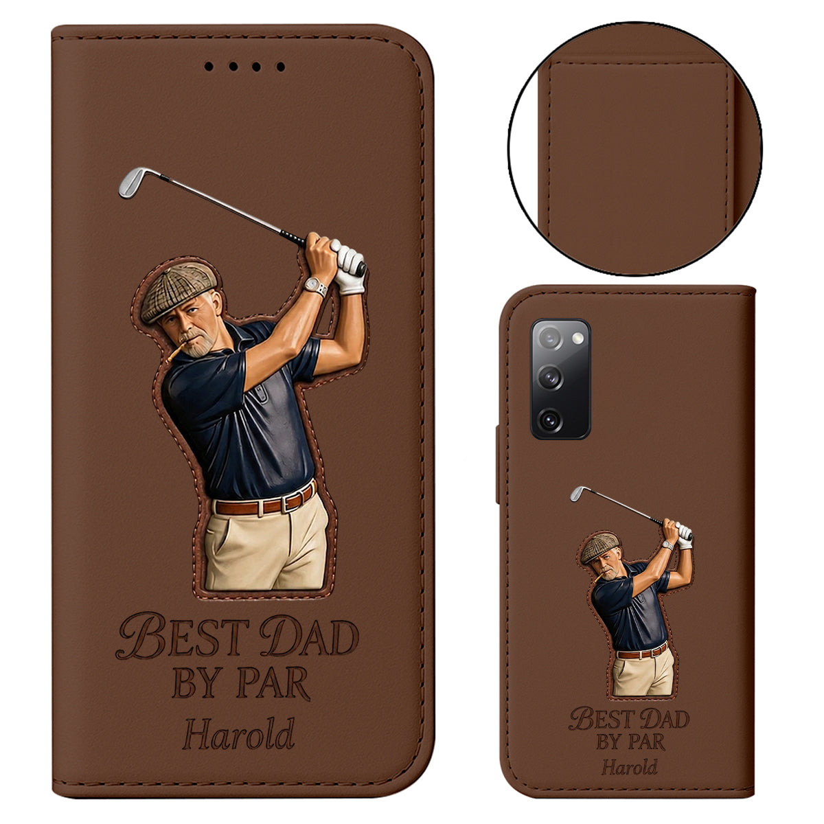 Best Dad By Par - Personalized Father Wallet Phone Case With Strap