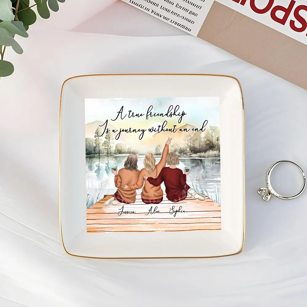 Lakeside Sisters Ceramic Jewelry Dish, “A True Friendship” Quote, Personalized Keepsake Gift for Siblings