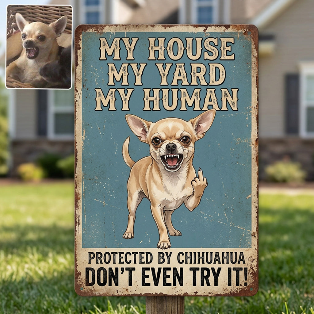 Funny Waring Sign For Pet Owner - Personalized Dog Rectangle Metal Sign