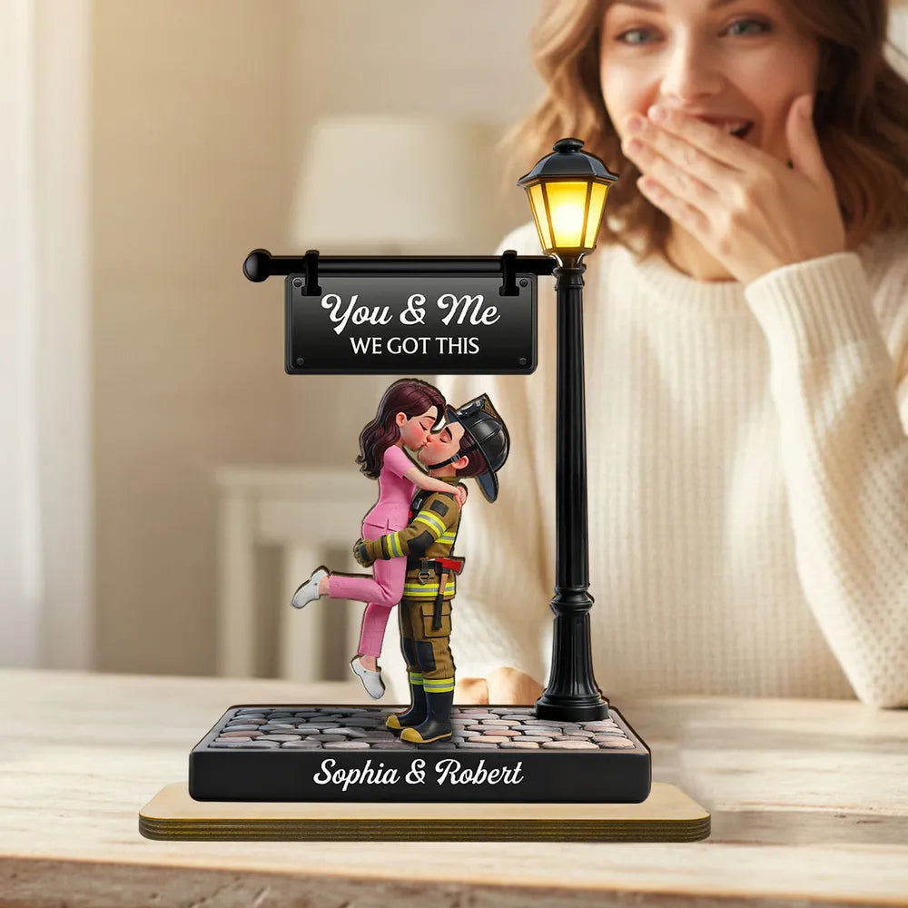 Personalized 2-Layer Wooden Plaque Lamp Post Couple Kissing You & Me We Got This Unique Romantic Gift For Him Or Her