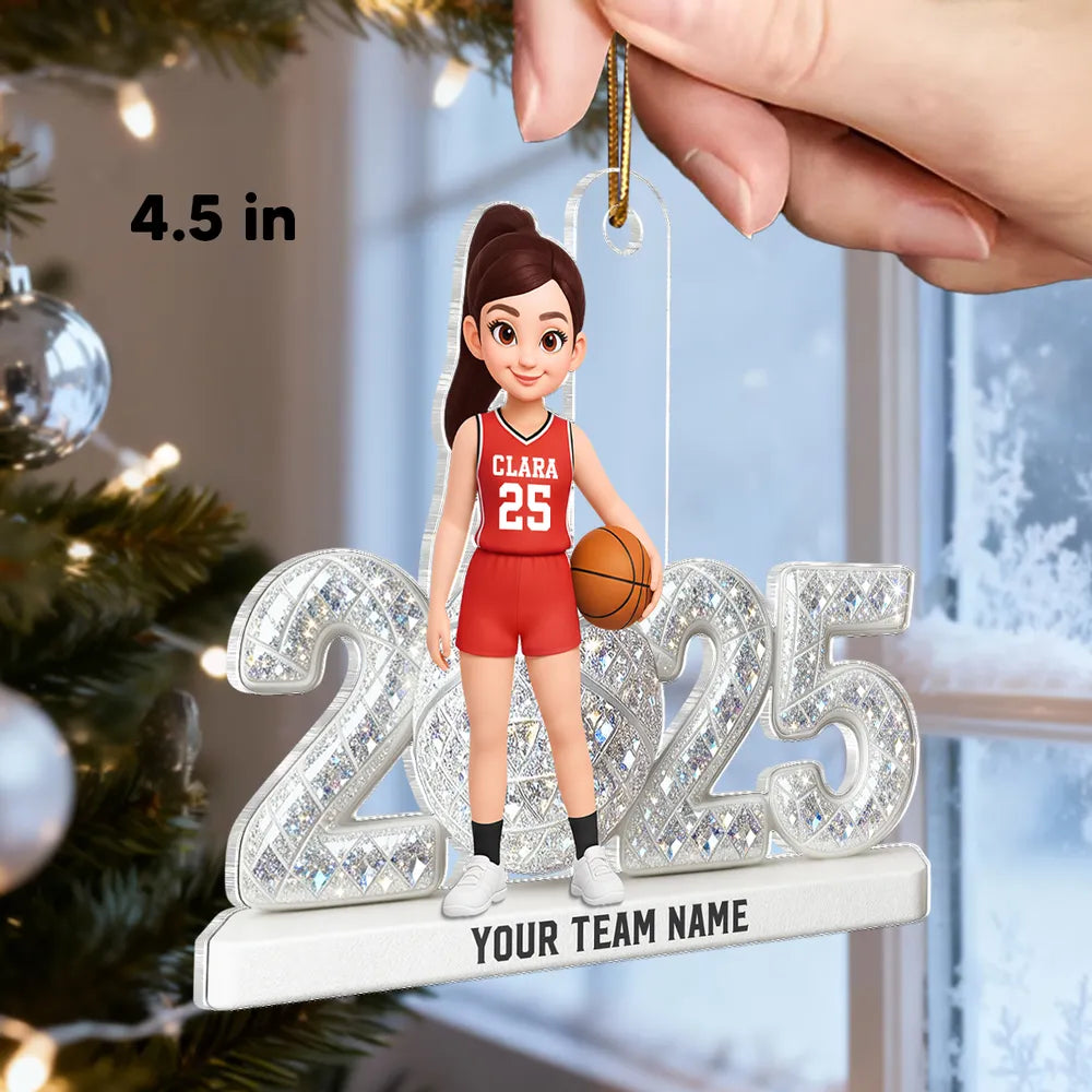 Personalized Acrylic Ornament with Girl Basketball Player, Custom Jersey & Year, Unique Gift for Young Athletes & Team Spirit Fans