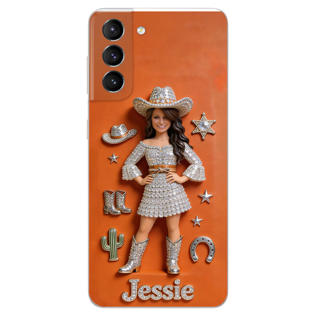 Cowgirl Spirit - Personalized Cowgirl 3D Embossed Leather Phone Case