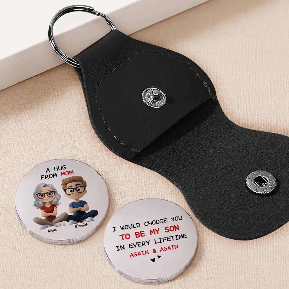 Personalized Pocket Hug for Mom & Son, Cute Cartoon Keepsake Gift for a Heartwarming Reminder