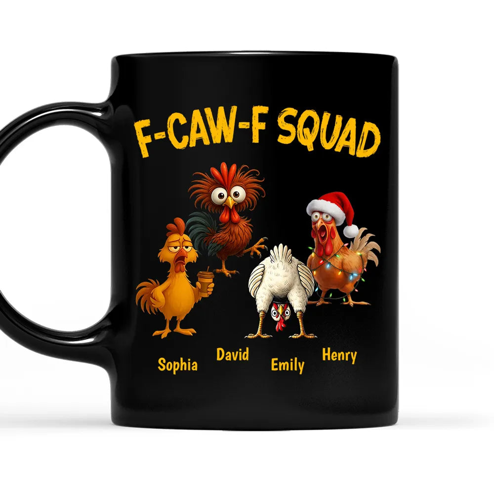 Personalized F-CAW-F Squad Full Color Mug Funny Chicken Cartoon Gift for Friends or Family Coffee Time Laughs