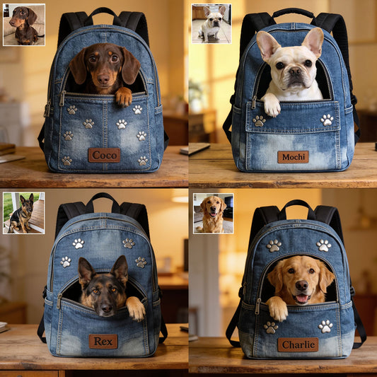 Any Photo Personalized Denim Dog Backpack - Personalized Dog Changeable Leather Patch Backpack