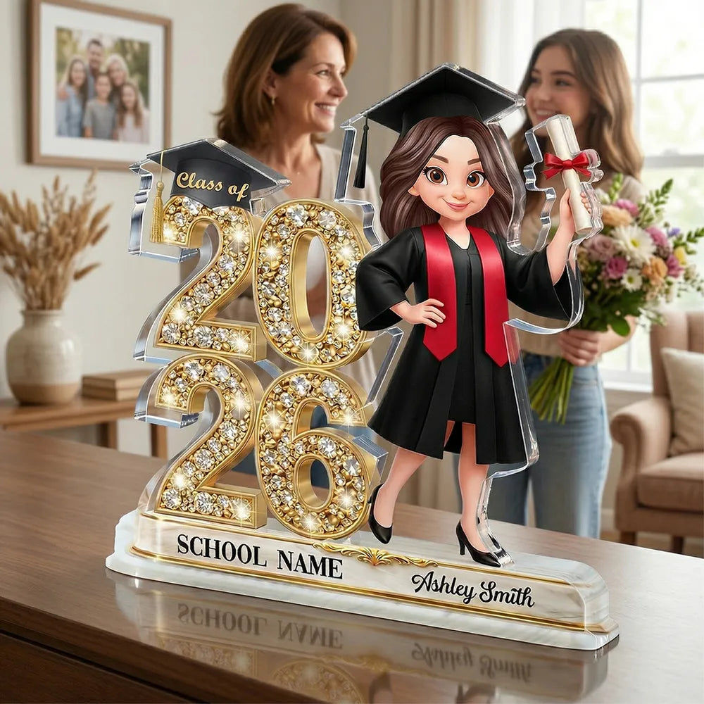 Personalized Shaped Acrylic Block Plaque Graduation Keepsake, Class Of Glitter Year Design, Unique Gift For Graduates