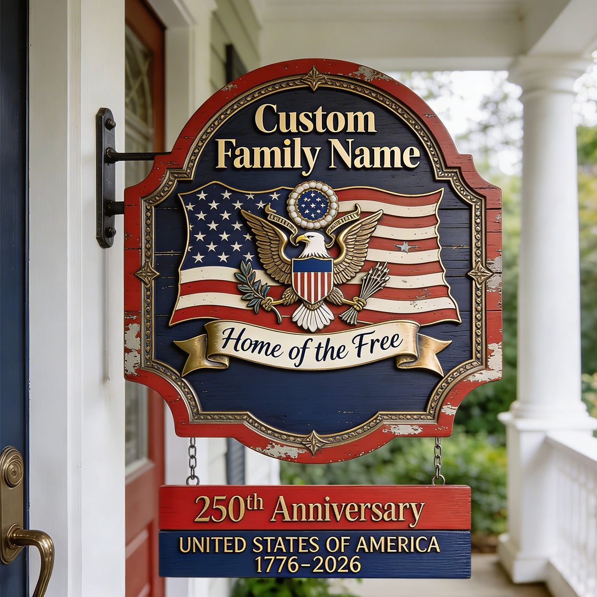 Home Of Free - Personalized Patriot Wooden Wall Mount Sign