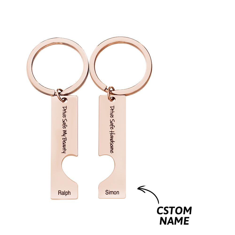 Drive Safe Matching Heart - Personalized Couple Drive Safe Matching Keychain