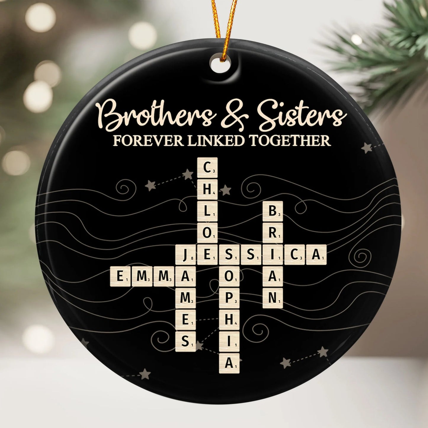 Ceramic Sibling Ornament - Midnight Tile Design Christmas Gift