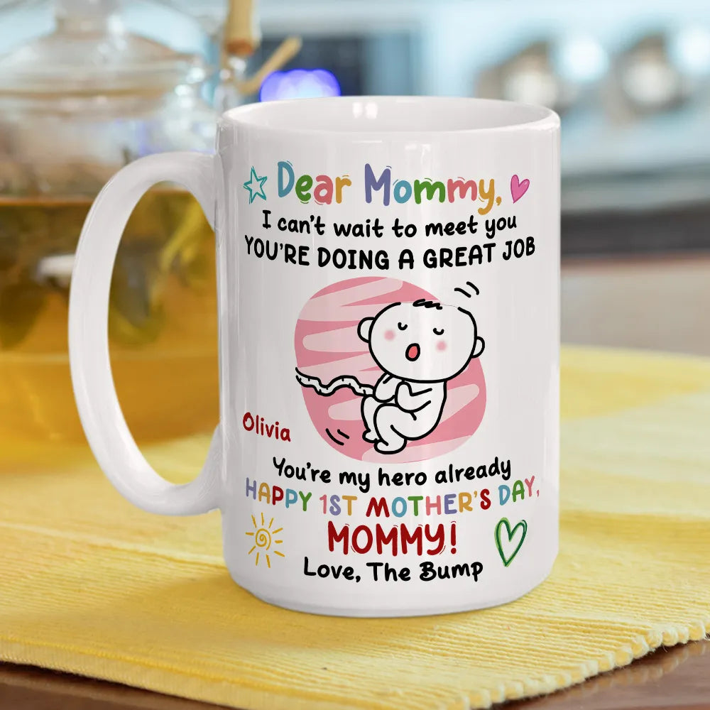 Personalized Ceramic Mug with Cute Baby Illustration, Dear Mommy Message, First Mother's Day Unique Gift