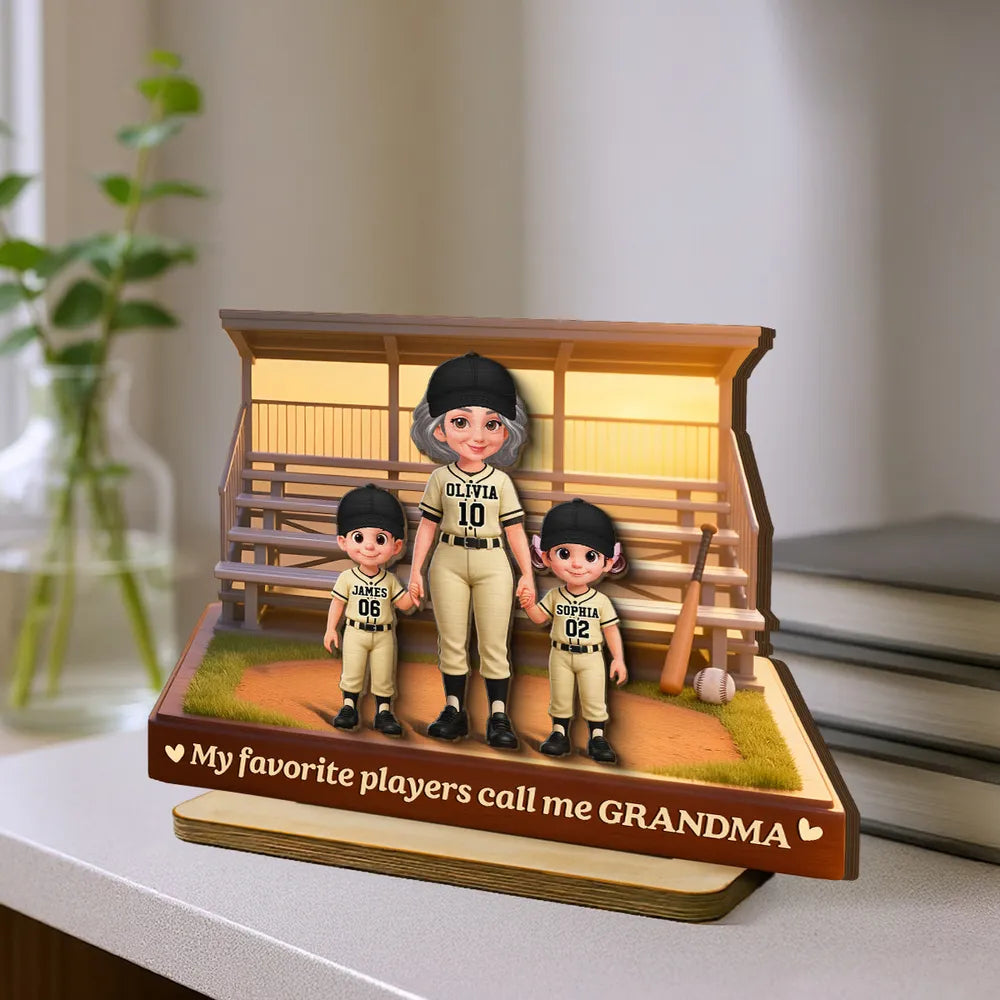 Personalized 2-Layer Wooden Plaque Baseball Bleachers Grandma With Grandkids Keepsake Decor, Unique Gift for Grandma