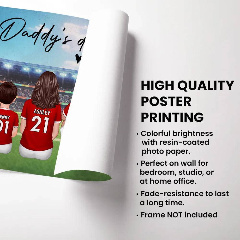 Daddy's Team Soccer Football Family Sitting Personalized Poster, Father's Day Gift For Dad, Grandpa, Husband