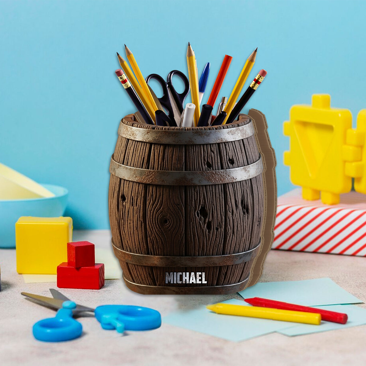 Funny Wooden Beer Barrel - Personalized Beer Wooden Pen Holder