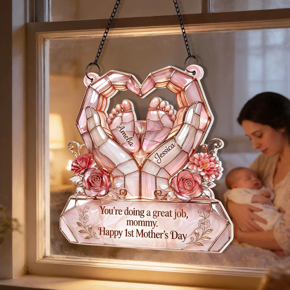 Personalized Acrylic Suncatcher Ornament for New Mom - Happy 1st Mother's Day Window Decor, Sunlight Reflection Unique Gift