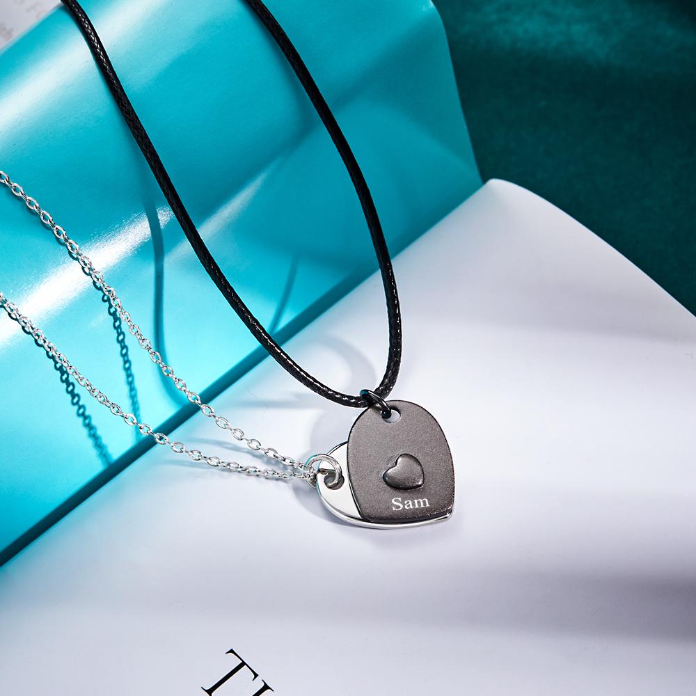 Couple Set - Personalized Couple Heart Matched Necklace Set