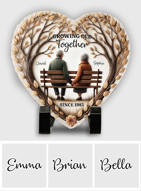 Growing Old Together - Personalized Couple Heart Shaped Stone