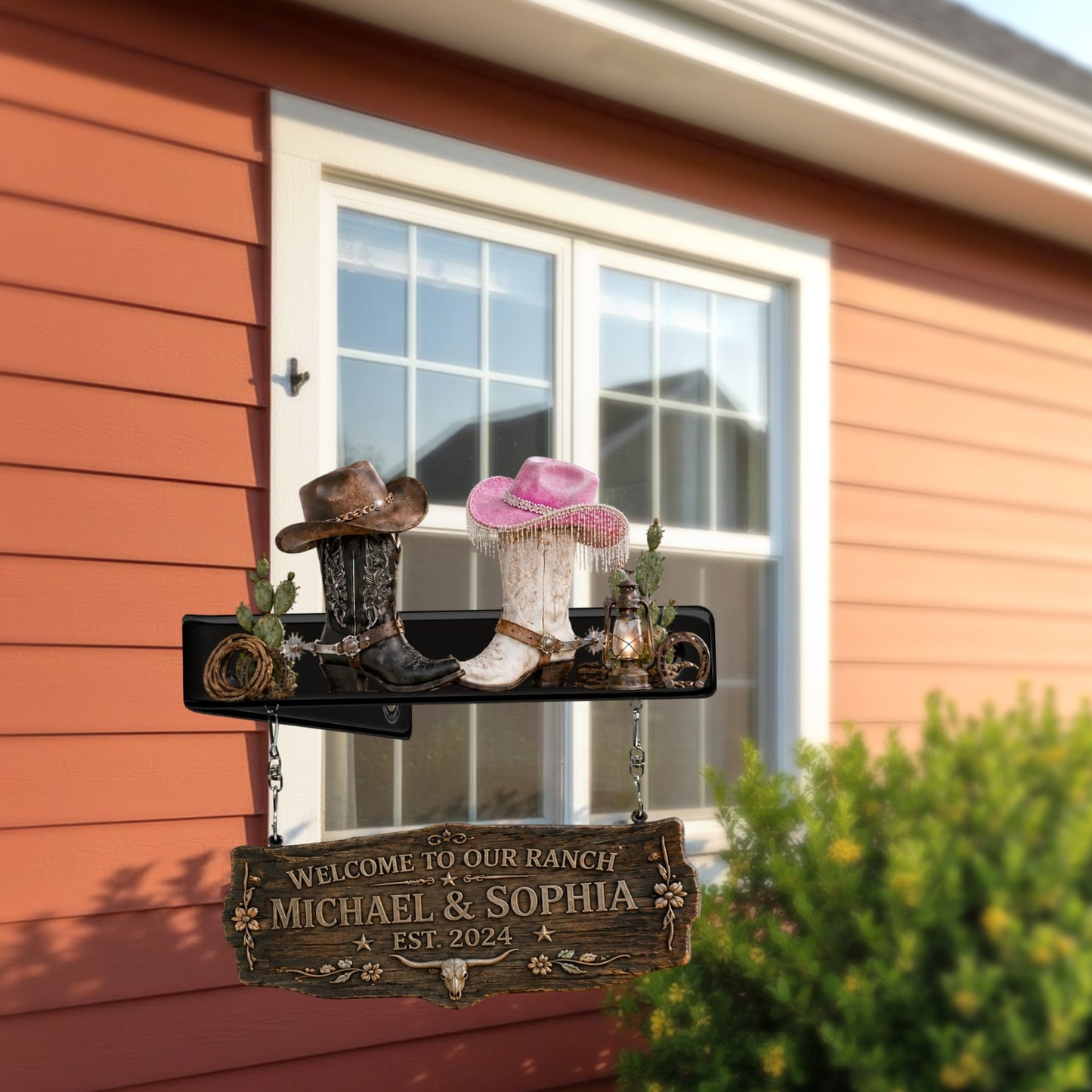 Cowboy Cowgirl Couple - Personalized Western Outfit Wooden Wall Mount Sign