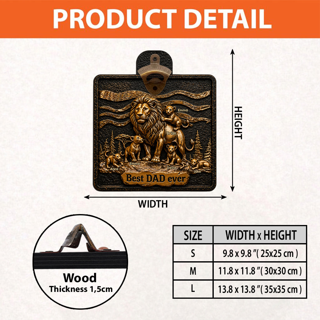 Lion Dad And Kids - Personalized Father Wall Bottle Opener