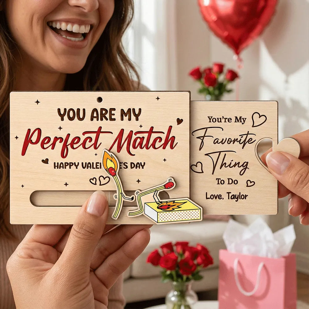 You're My Perfect Match Wooden Sliding Ornament, personalized couple Valentine's Day gift that's cute and funny