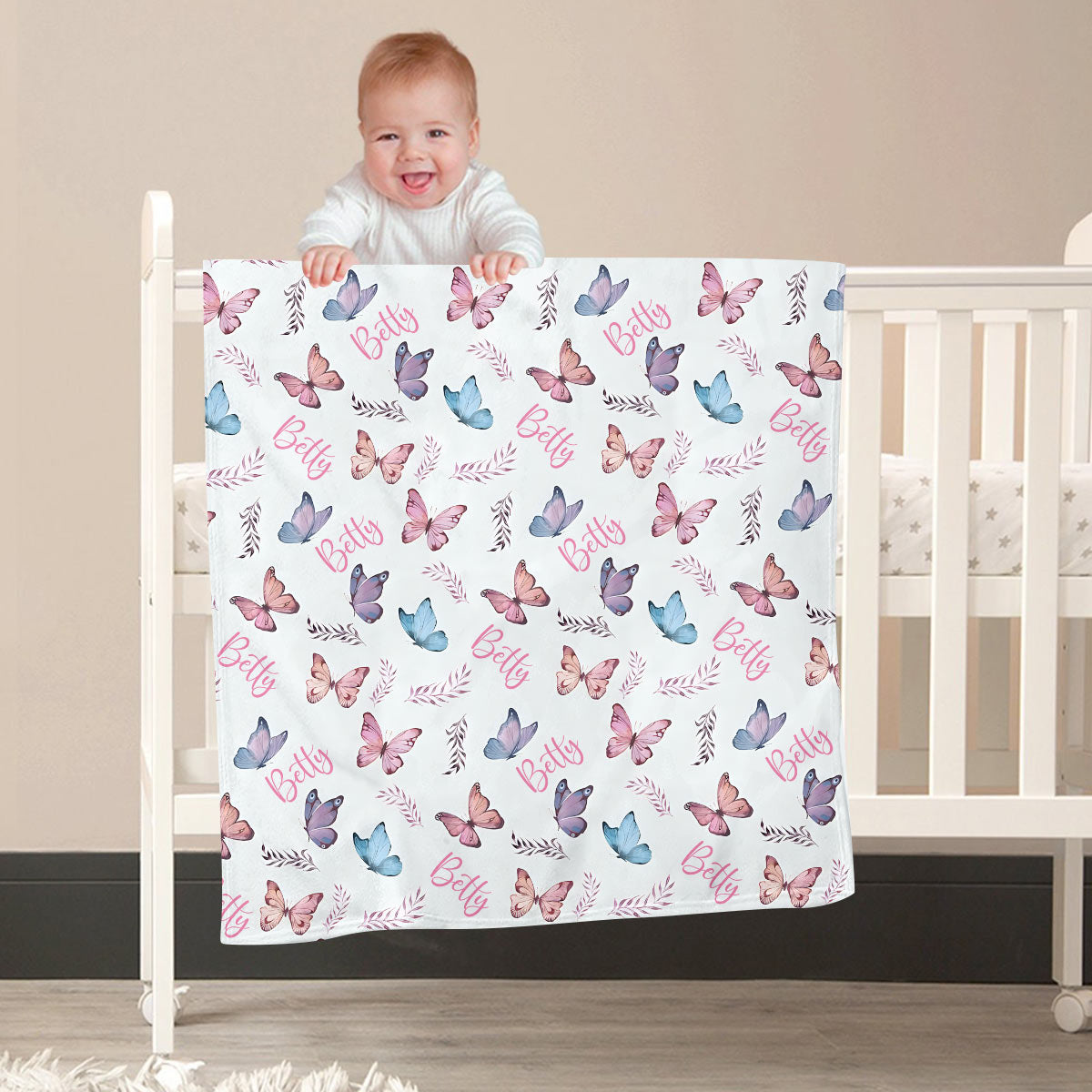 Butterfly Custom Name - Personalized Newborn Blanket