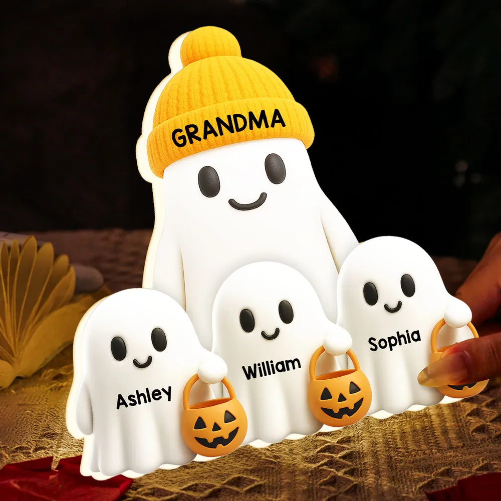 Grandma and Family Ghost Acrylic Light Box, Cozy Halloween Home Décor, Gift-Ready Accent for Family