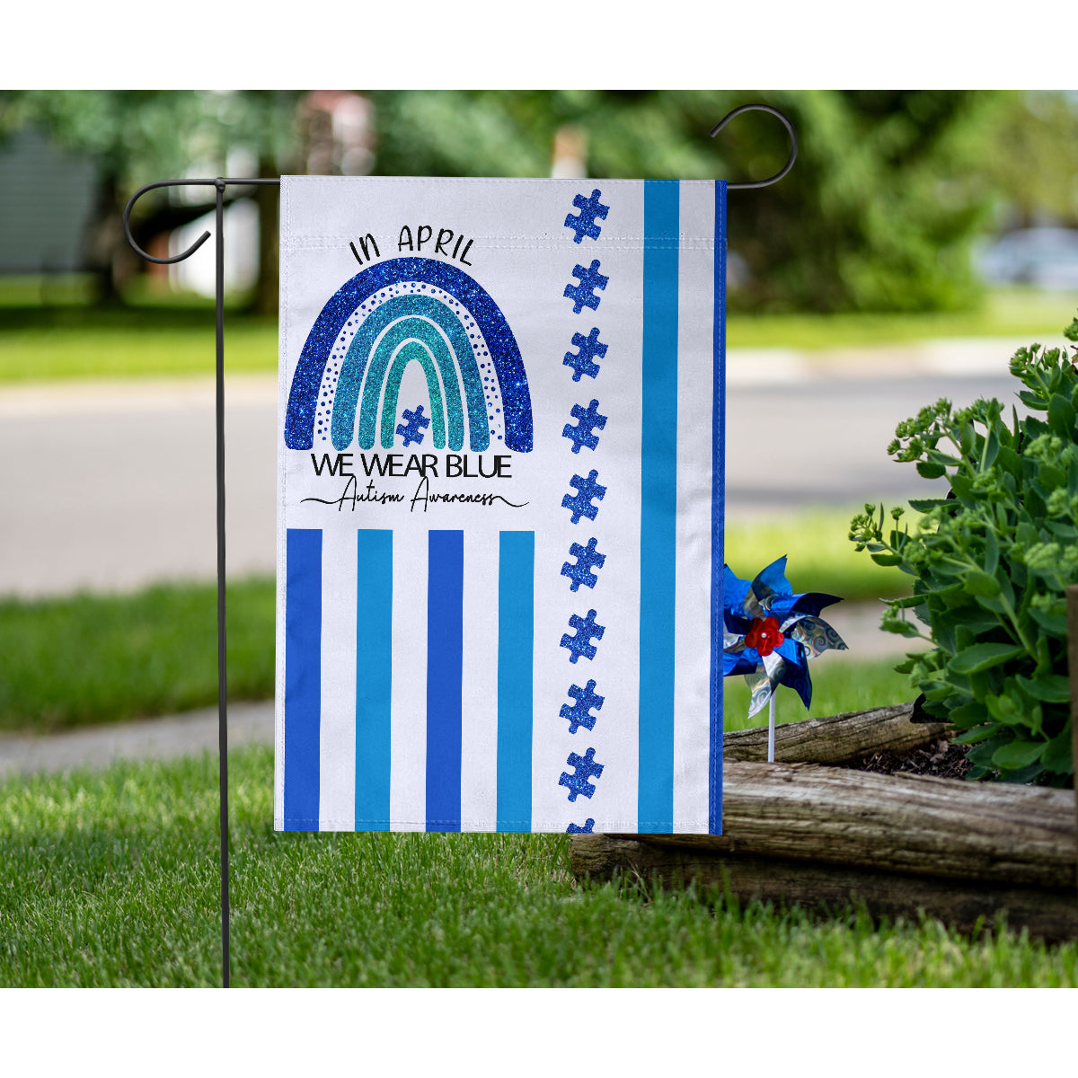 In April We Wear Blue Flag Autism Awareness House Flag 0622