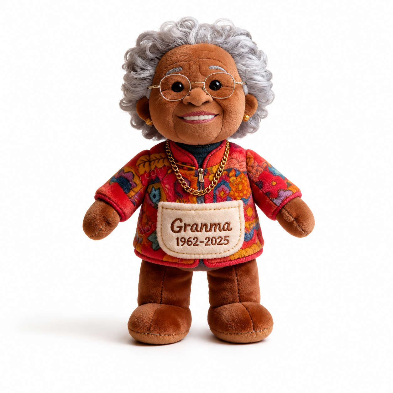 Custom Memorial Black Grandma Faux Fur Shaped Pillow - Personalized Funeral Keepsake Stuffed Figure, Remembrance Sympathy Gift for Loss of Grandmother