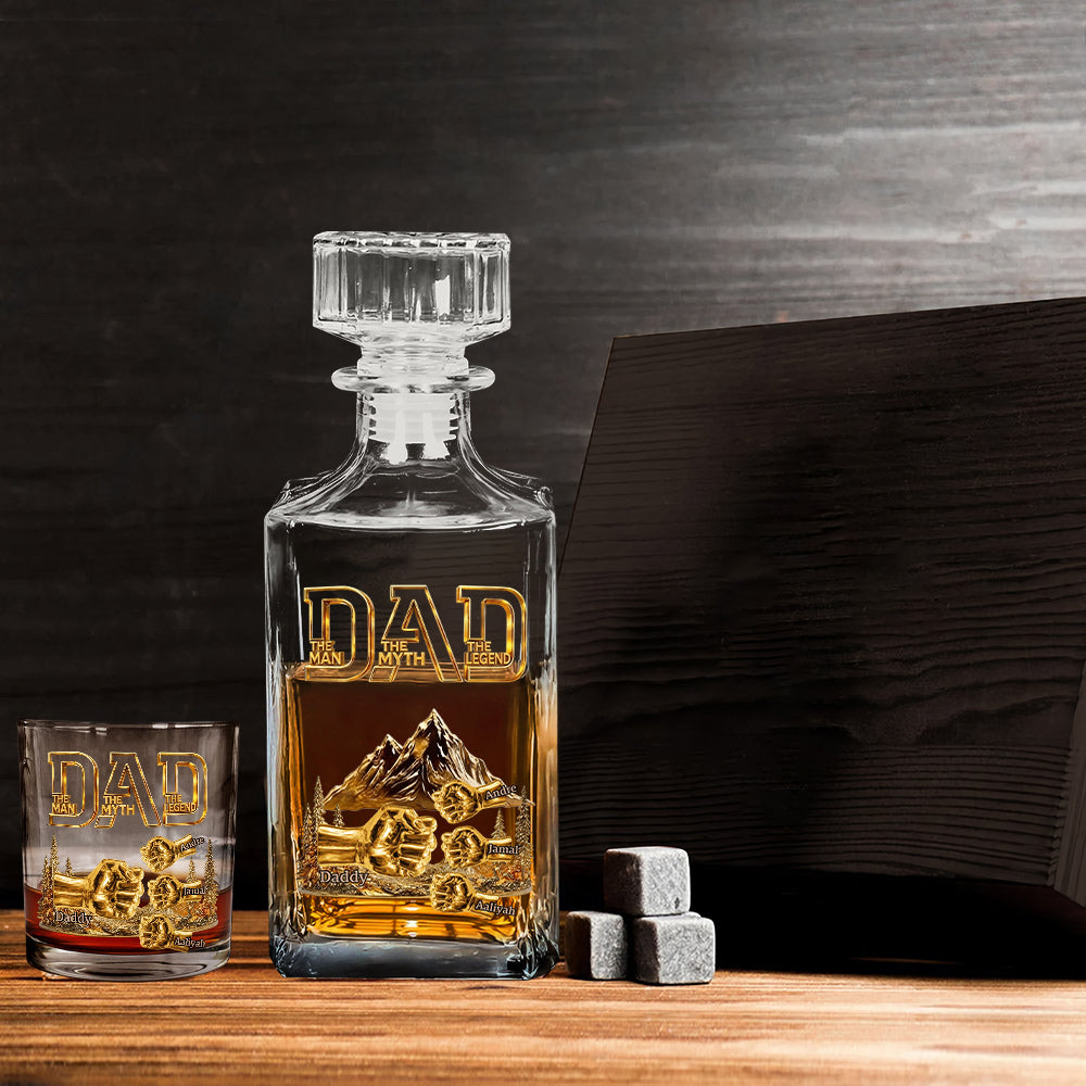 Dad & Kids Fist Bump - Personalized Father Whiskey Decanter Set