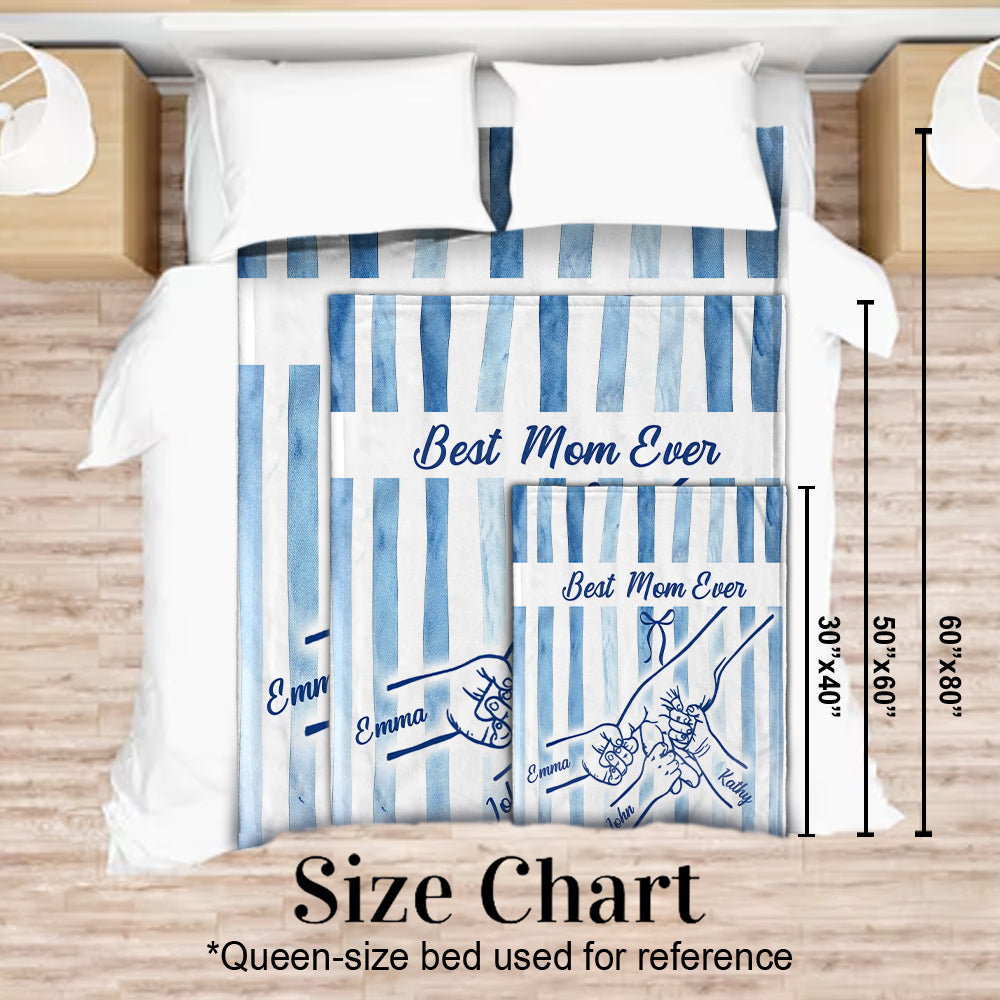 Best Mom Ever Hands Holding Retro Pastel Stripes - Personalized Mother Blanket