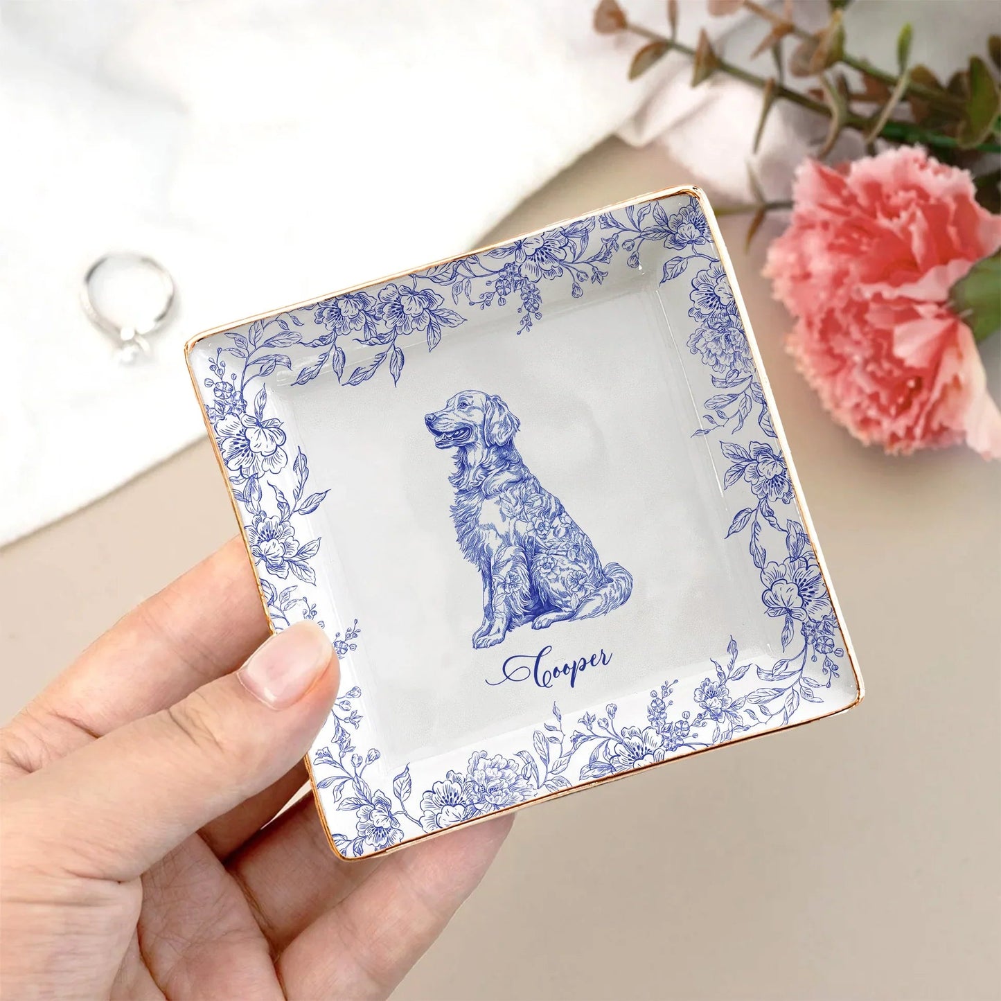 Personalized Dog Design Jewelry Dish, Gift for Dog Lovers, Custom Name & Design
