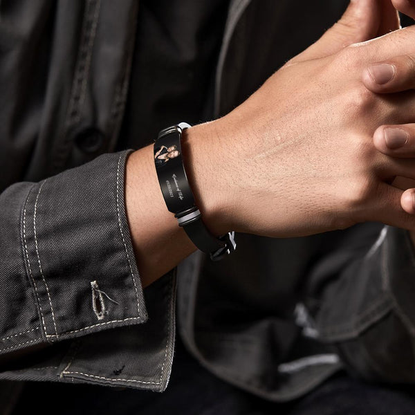 Any Photo And Message - Personalized Photo Engraved Black Bracelet