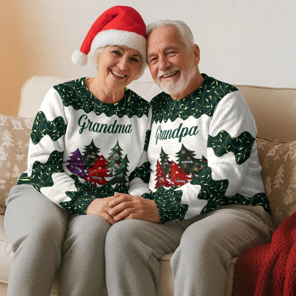 Grandma & Grandpa's Cozy Christmas Tree Family Sweatshirt, Unique All-Over Print Holiday Gift