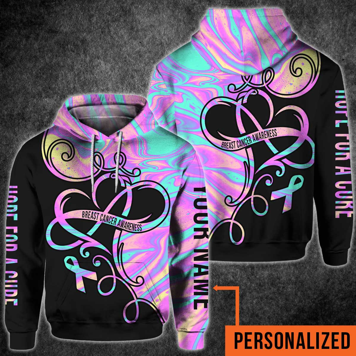 Hope For A Cure - Breast Cancer Awareness Personalized All Over T-shirt and Hoodie