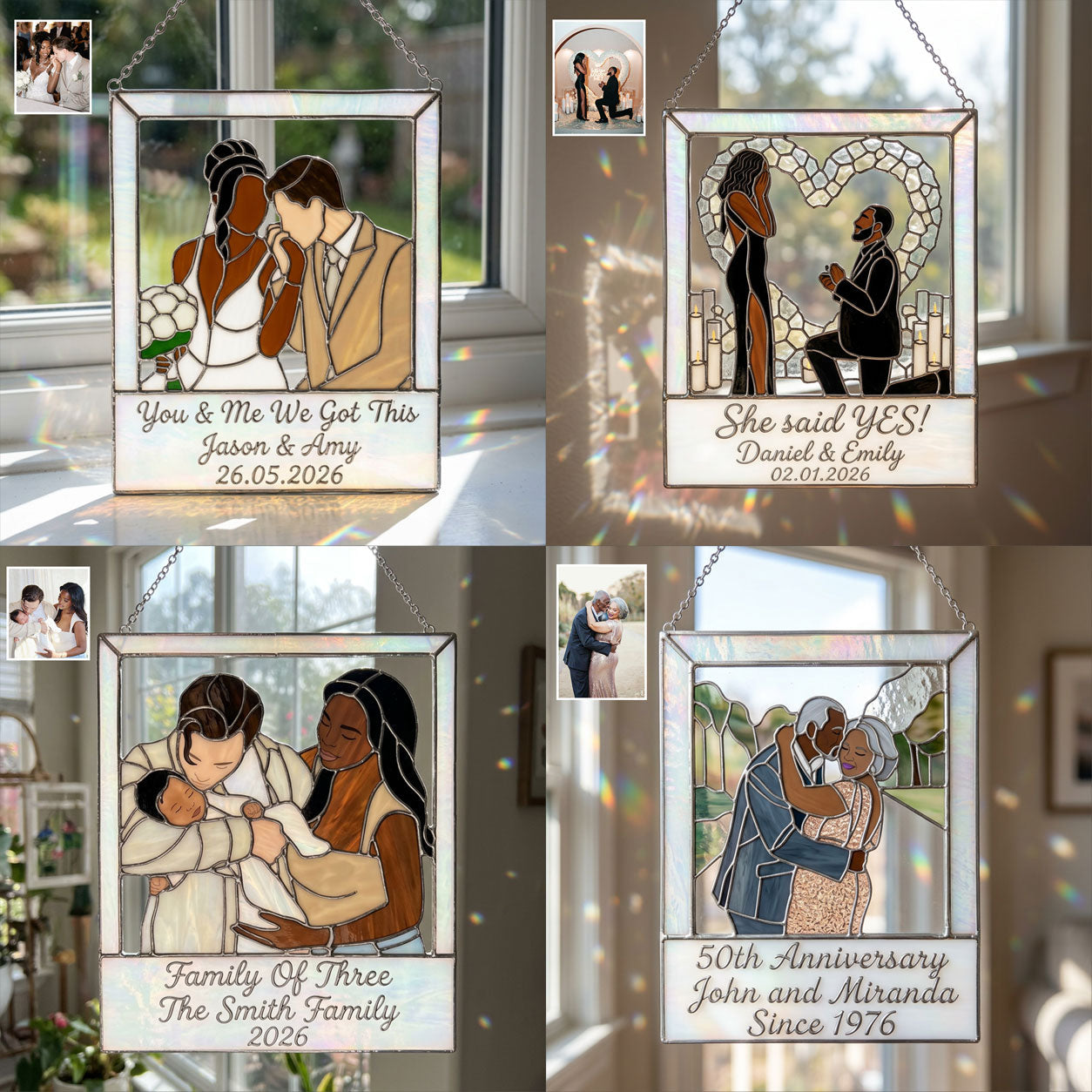 Keep All Moments - Personalized Couple 3D Printed Glass Suncatcher