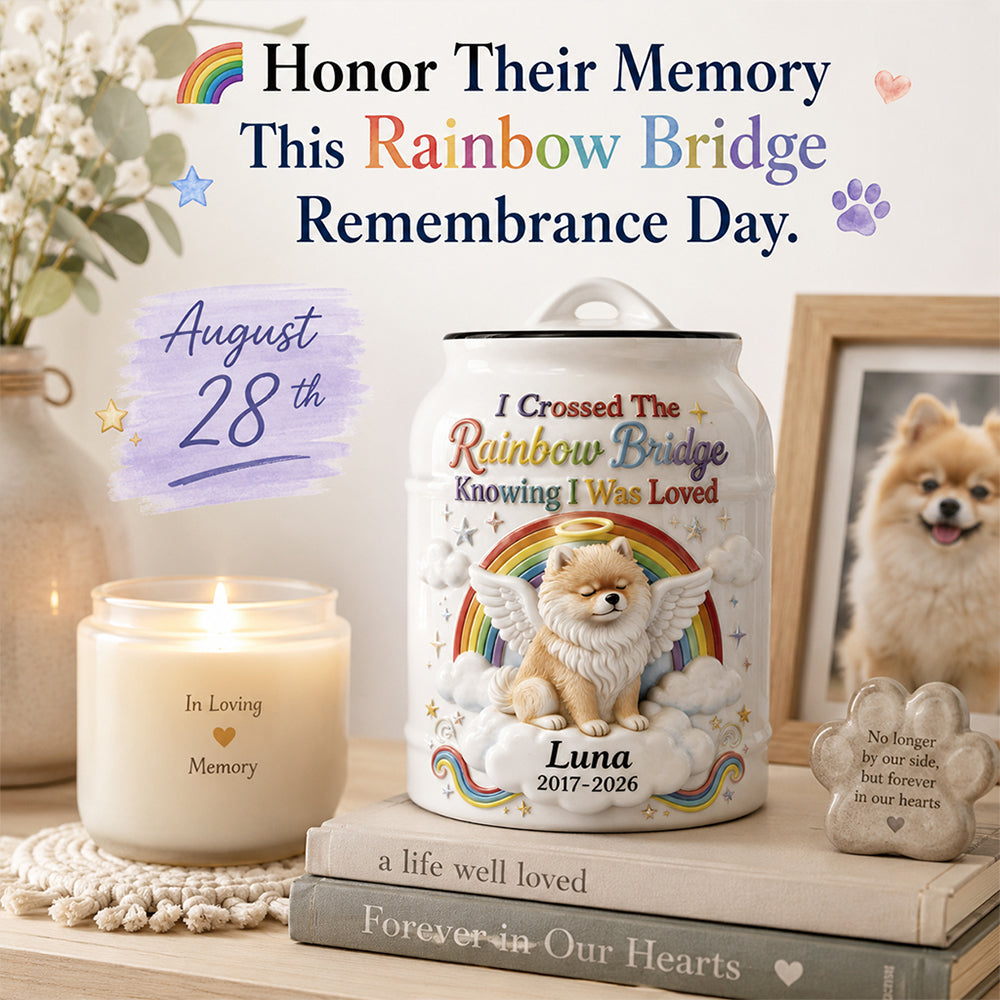 I Crossed The Rainbow Bridge Knowing I Was Loved - Personalized Dog Urn