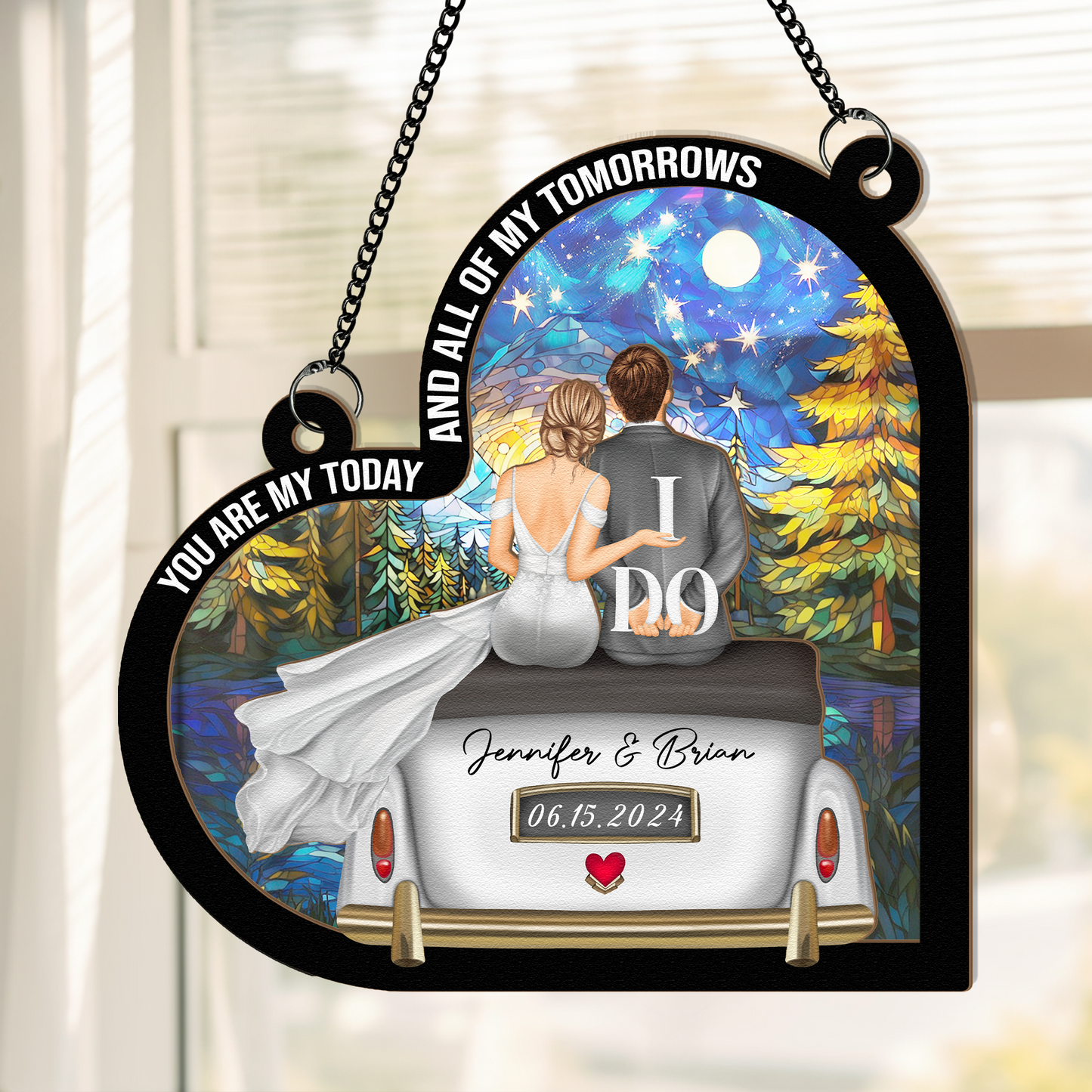 Romantic Wedding Keepsake - "You Are My Today and All of My Tomorrows" Layered Wooden and Acrylic Ornament, Perfect for Newlyweds