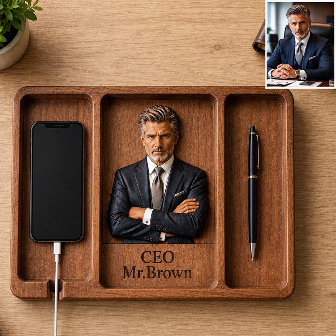 Desk Essentials - Personalized Colleague Wood Tray