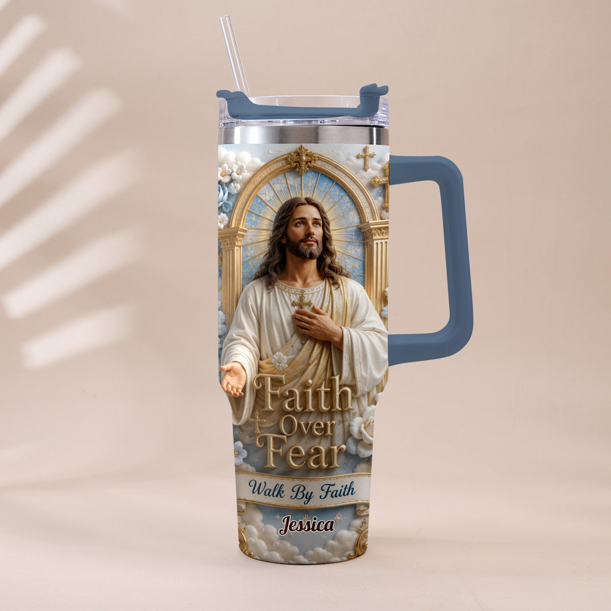 Faith Over Fear - Personalized Christian Tumbler With Plush Charm