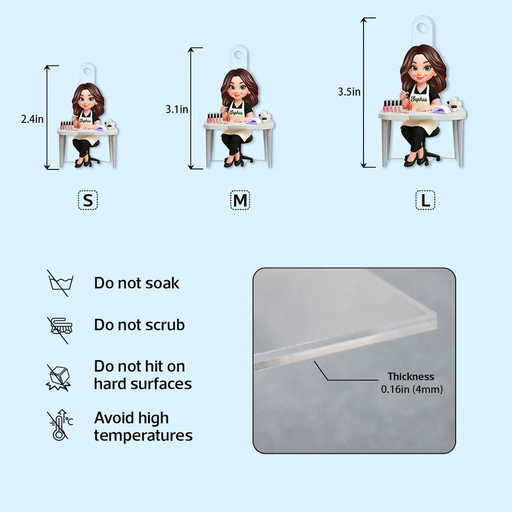 Personalized Nail Technician Acrylic Keychain, Cute Salon Desk Cartoon Charm, Unique Gift for Her