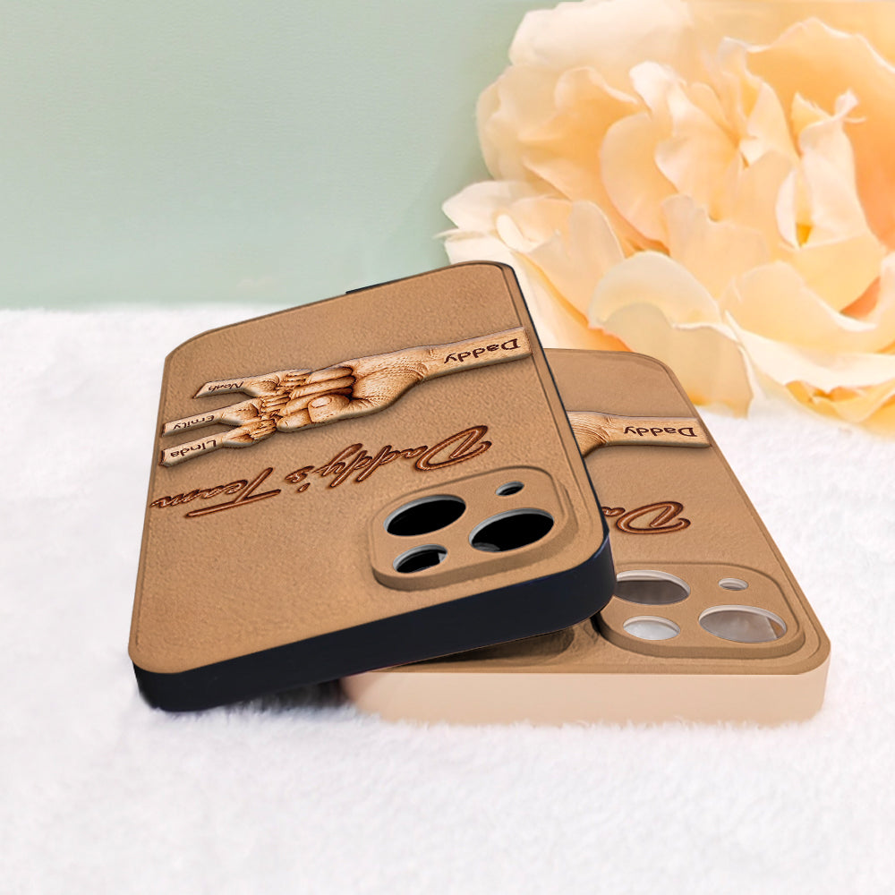Daddy's Team - Personalized Father 3D Embossed Leather Phone Case