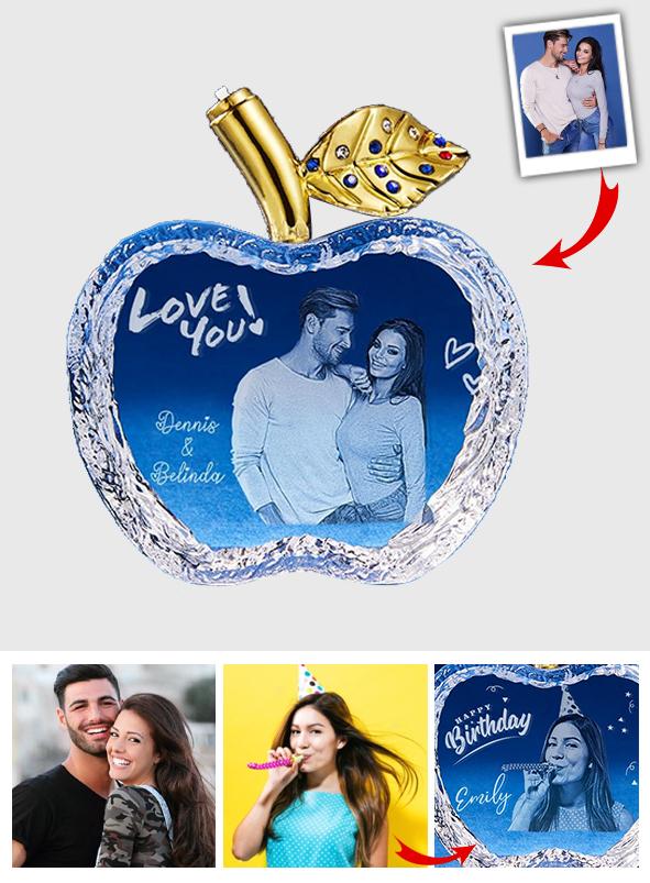 Apple Shape Crystal - Personalized Couple Apple Lamp